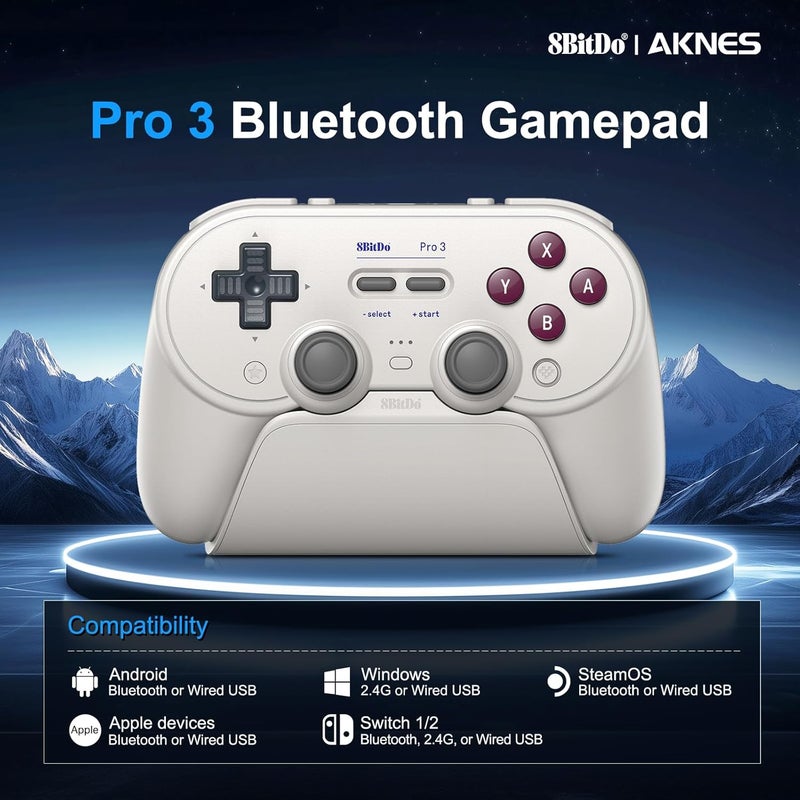AKNES 8BitDo Pro 3 Bluetooth Controller for Switch/Switch 2,TMR Joysticks,Programmable Pro Back Buttons&R4/L4 Bumpers,Hall/Tactile Triggers,Swappable ABXY Buttons,for Windows,Apple,SteamOS,Android,G Classic - Image 3